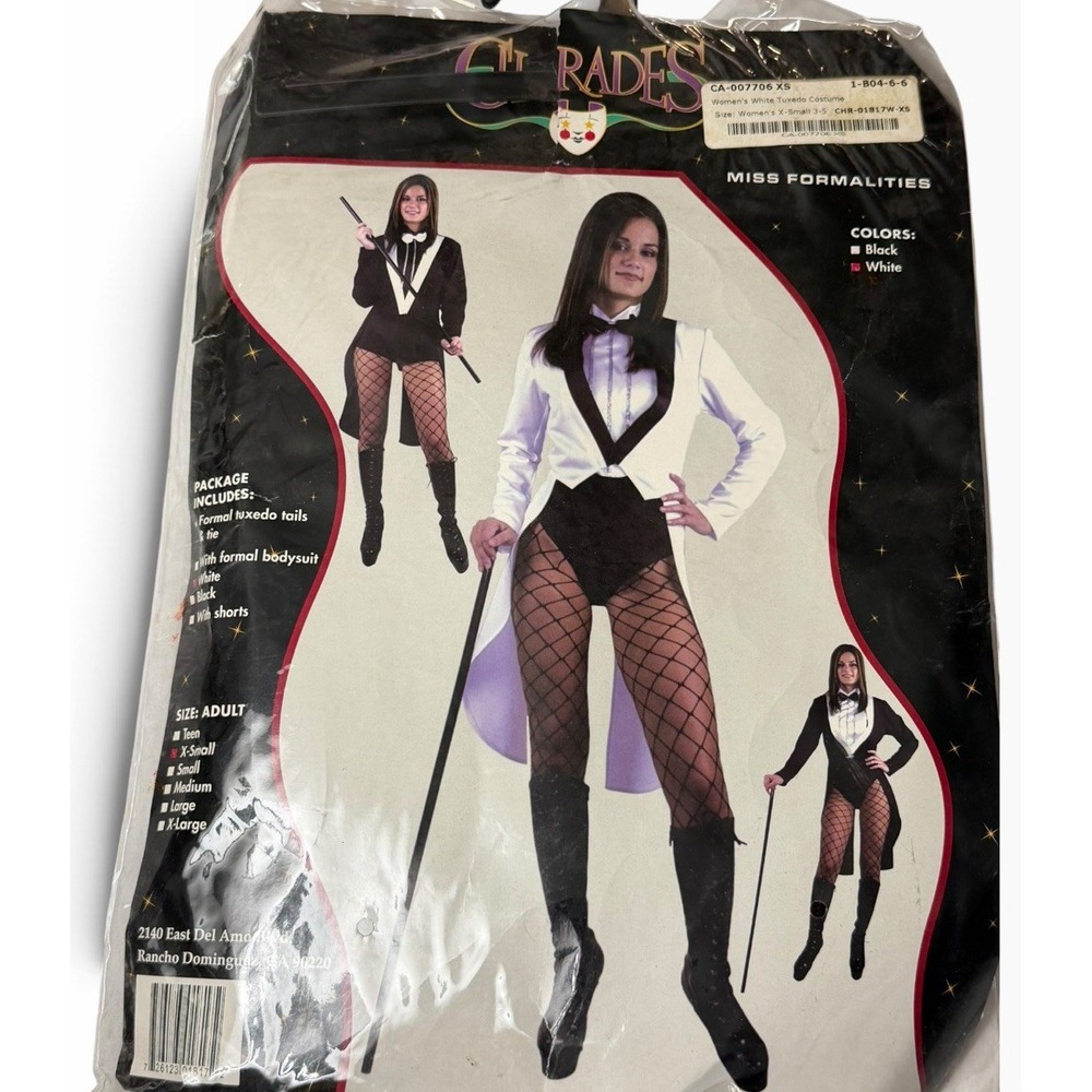 Womens Sexy Black Charades Miss Formalities Bodysuit Tuxedo Costume XS NWT